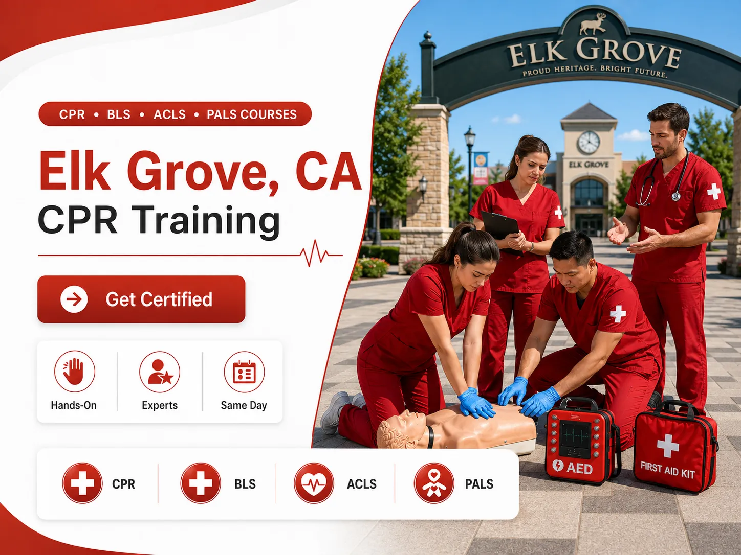 Hands-on AED and CPR training course in Elk Grove, CA